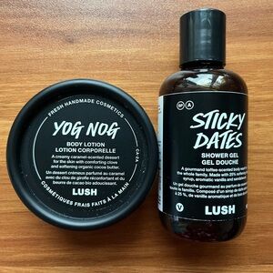 Warm & cozy Lush combo: Sticky Dates shower gel & Yog Nog lotion (unused)